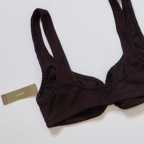 NWT!! J. CREW Claudia O-Ring Scrunchie Bikini Top Inky Espresso Brown Swimwear M - Picture 7 of 13